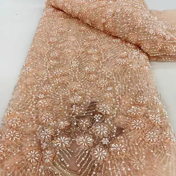 Luxury à broderie lourds Perles en tulle tissu en dentelle en dentelle