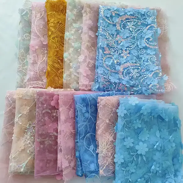 Custom Luxury Heavy Made Embroidery Tulle Beads Lace Mesh Beaded Fabric Custom Luxury Heavy Made Embroidery Tulle Beads Lace Mesh Beaded Fabric