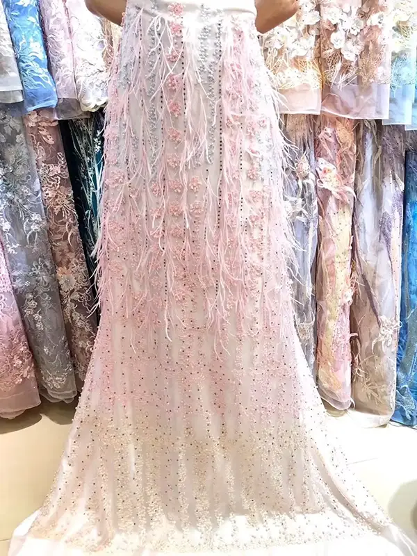 Custom Luxury Heavy Made Embroidery Tulle Beads Lace Mesh Beaded Fabric Custom Luxury Heavy Made Embroidery Tulle Beads Lace Mesh Beaded Fabric