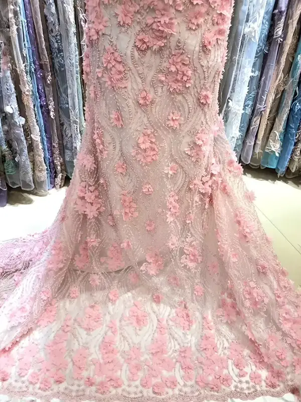 Custom Luxury Heavy Made Embroidery Tulle Beads Lace Mesh Beaded Fabric Custom Luxury Heavy Made Embroidery Tulle Beads Lace Mesh Beaded Fabric