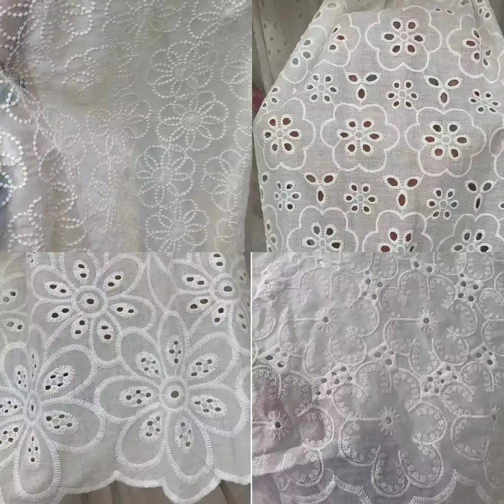 White Cotton Lace Embroidery Eyelet Fabric For Dress White Cotton Lace Embroidery Eyelet Fabric For Dress