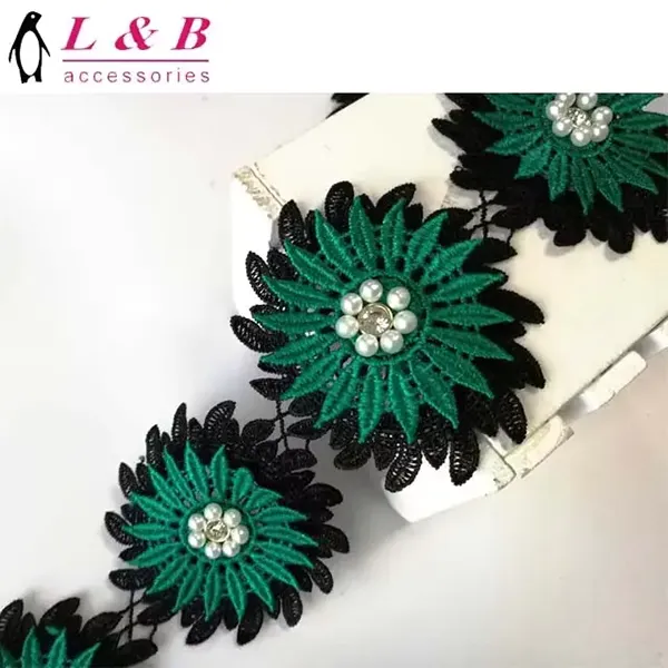 Multicolor Embroidered Lace With 3d Mesh Flowers Ribbon Beaded Tube Barcode Embroidery Lace