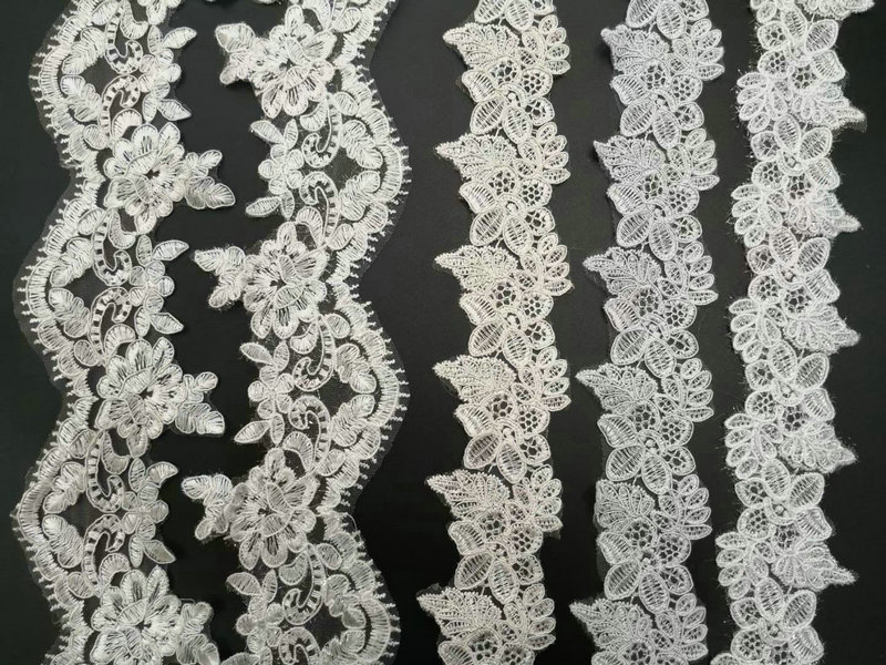 Luxury White Bridal French Lace Embroidered Bridal Lace Trim for Wedding Dress