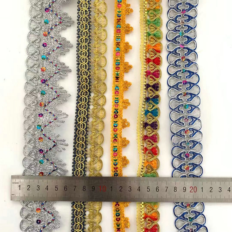 Clothing Accessories Gold and Silver Metallic Border Lace Trim Multicolor Sequin Gold Thread Metallic Lace Trim
