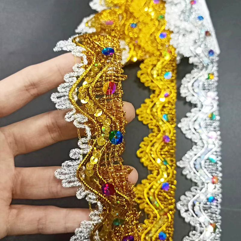 Accessoires de vêtements garniture en dentelle de bordure métallique en or et argent