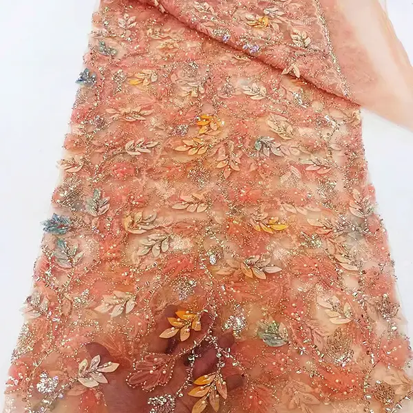 Tissu de dentelle à paillettes de broderie 3D de luxe tissu en dentelle liturgique