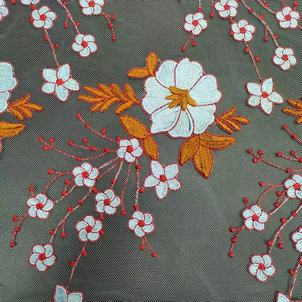 Tissu de dentelle en maille brodée multicolore vintage pour robes