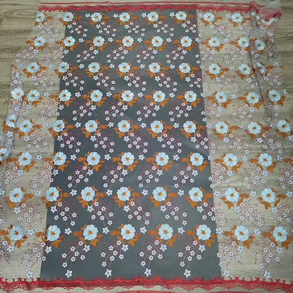 Tissu de dentelle en maille brodée multicolore vintage pour robes