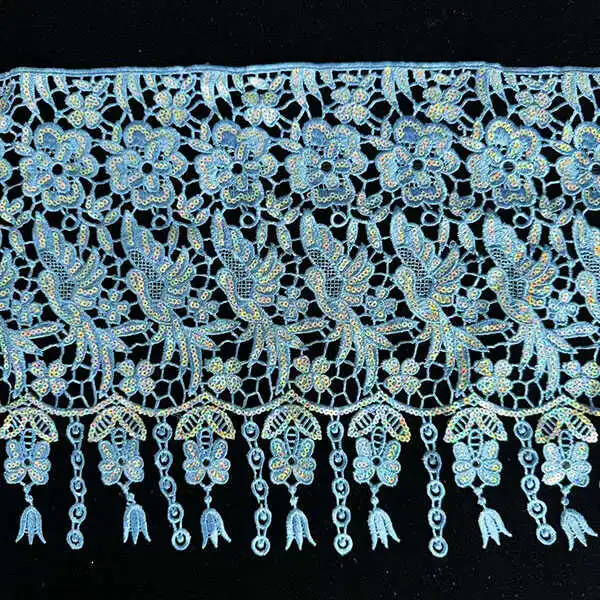 Fils de polyester personnalisés en gros de 25 cm, dentelle brodée à paillettes avec paillettes