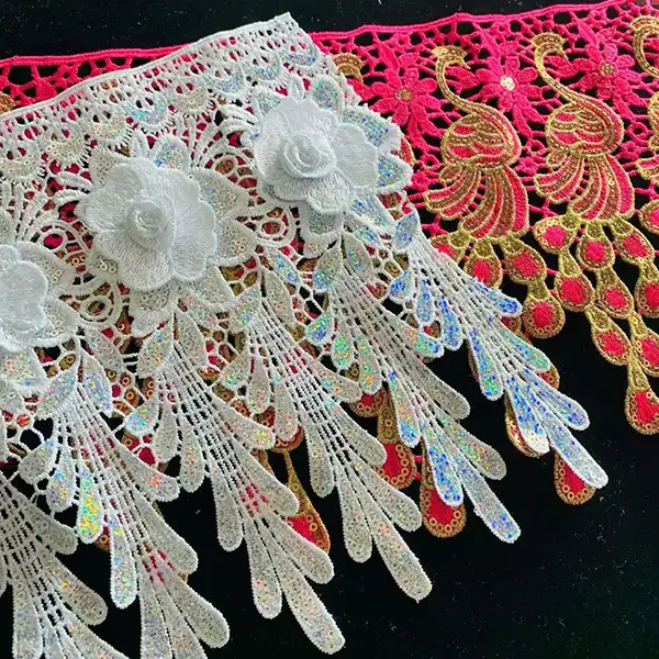 Garniture en Polyester brodée de 25cm, dentelle à paillettes AB avec fleur de Rose 3D pour vêtements, vente en gros