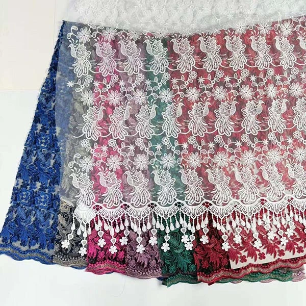 Belle fleur 3D perlée, tissu brodé bon marché, garniture en dentelle Voile suisse, vente en gros, 2021